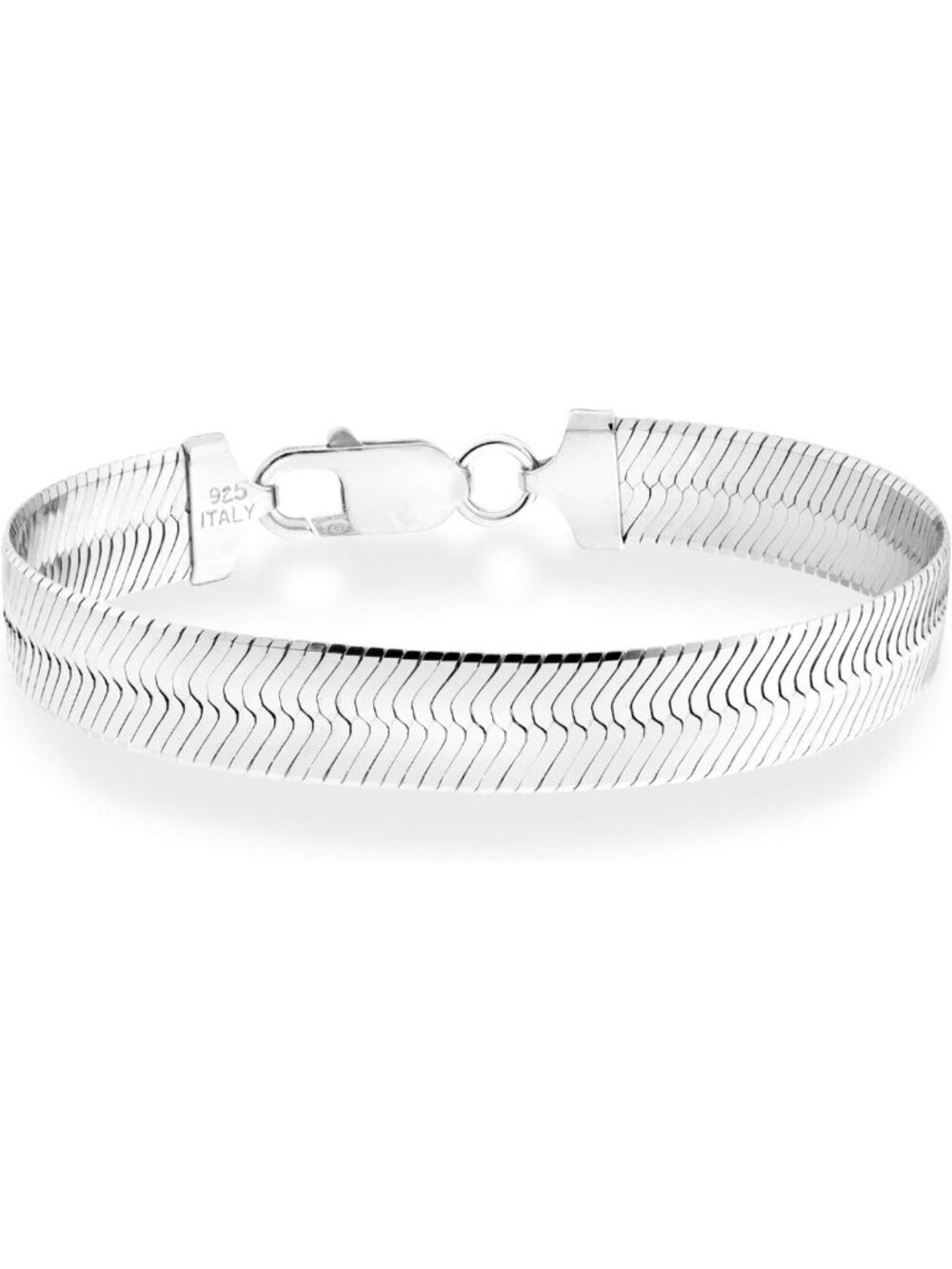10mm Flat Herringbone Link Chain Bracelet in 925 Sterling Silver for Men & Women